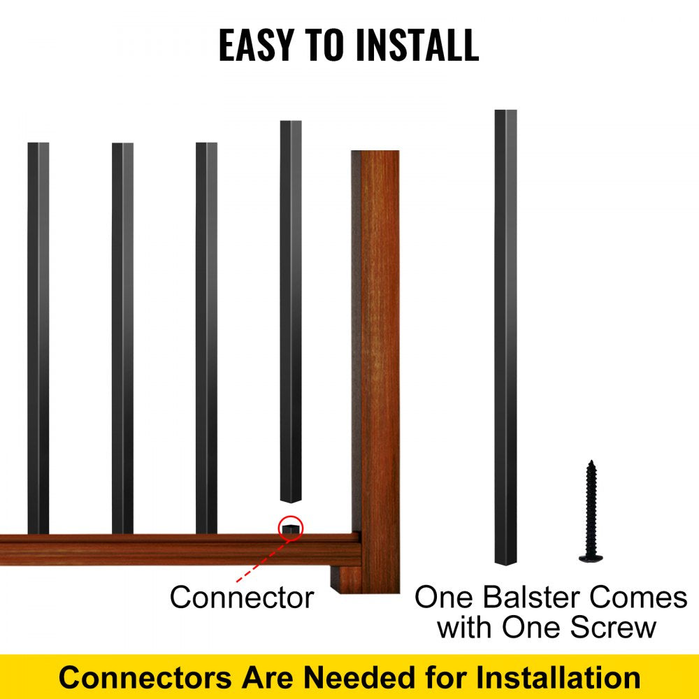 VEVOR Deck Balusters, 101 Pack Metal Deck Spindles, 26\"x0.75\" Staircase Baluster with Screws, Aluminum Alloy Deck Railing for Wood and Composite Deck, Square Baluster for Outdoor Stair Deck Porch