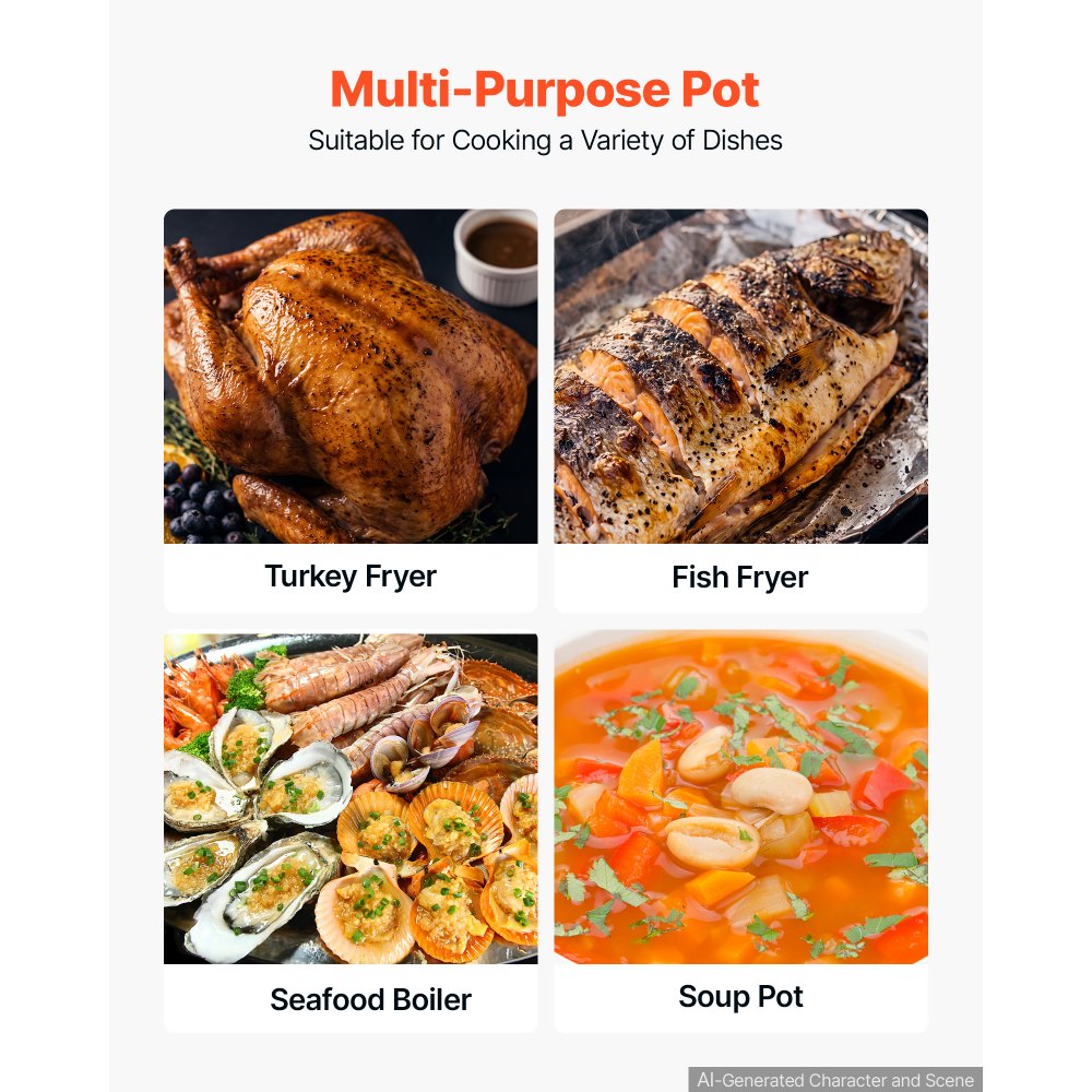 VEVOR 30 QT Turkey Fryer Set and Seafood Boiler Stainless Steel Frying Pot, Outdoor Cooker for Crawfish, Crab, Shrimp, Lobster, Complete Deep Cooking Kit with Basket, Stand, 54,000 BTU Propane Burner
