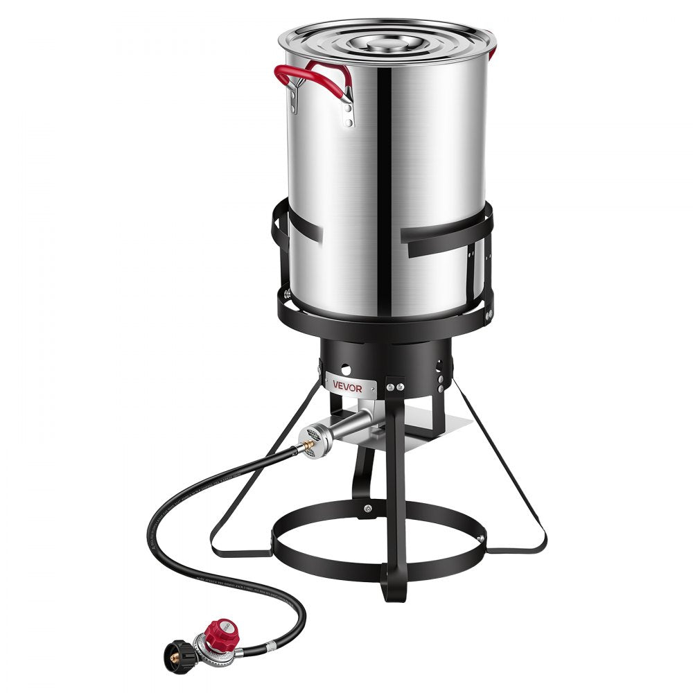 VEVOR 30 QT Turkey Fryer Set and Seafood Boiler Stainless Steel Frying Pot, Outdoor Cooker for Crawfish, Crab, Shrimp, Lobster, Complete Deep Cooking Kit with Basket, Stand, 54,000 BTU Propane Burner