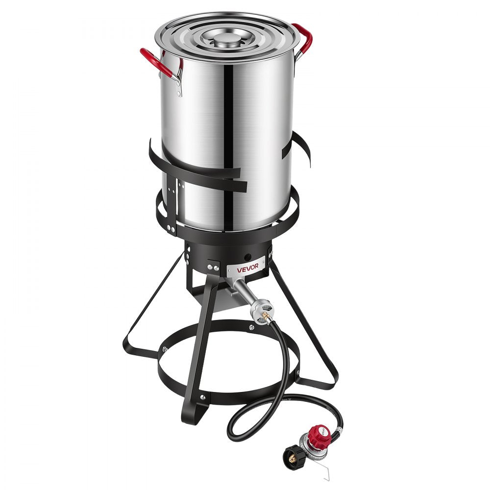 VEVOR 30 QT Turkey Fryer Set and Seafood Boiler Stainless Steel Frying Pot, Outdoor Cooker for Crawfish, Crab, Shrimp, Lobster, Complete Deep Cooking Kit with Basket, Stand, 54,000 BTU Propane Burner