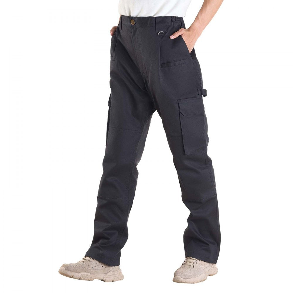 VEVOR FR Pants for Men, 9 oz 100% Cotton, Flame-Resistant Cargo Pants with Multi-Pockets and Elastic Waist, Reinforced Tear-proof Stitching, Ideal for Welding Work and Casual Wear, L Size, Black