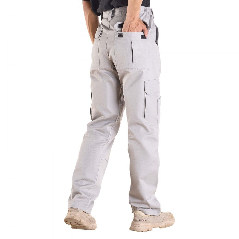 VEVOR FR Pants for Men, 9 oz 100% Cotton, Flame-Resistant Cargo Pants with Multi-Pockets and Elastic Waist, Reinforced Tear-proof Stitching, Ideal for Welding Work and Casual Wear, XL Size, Gray