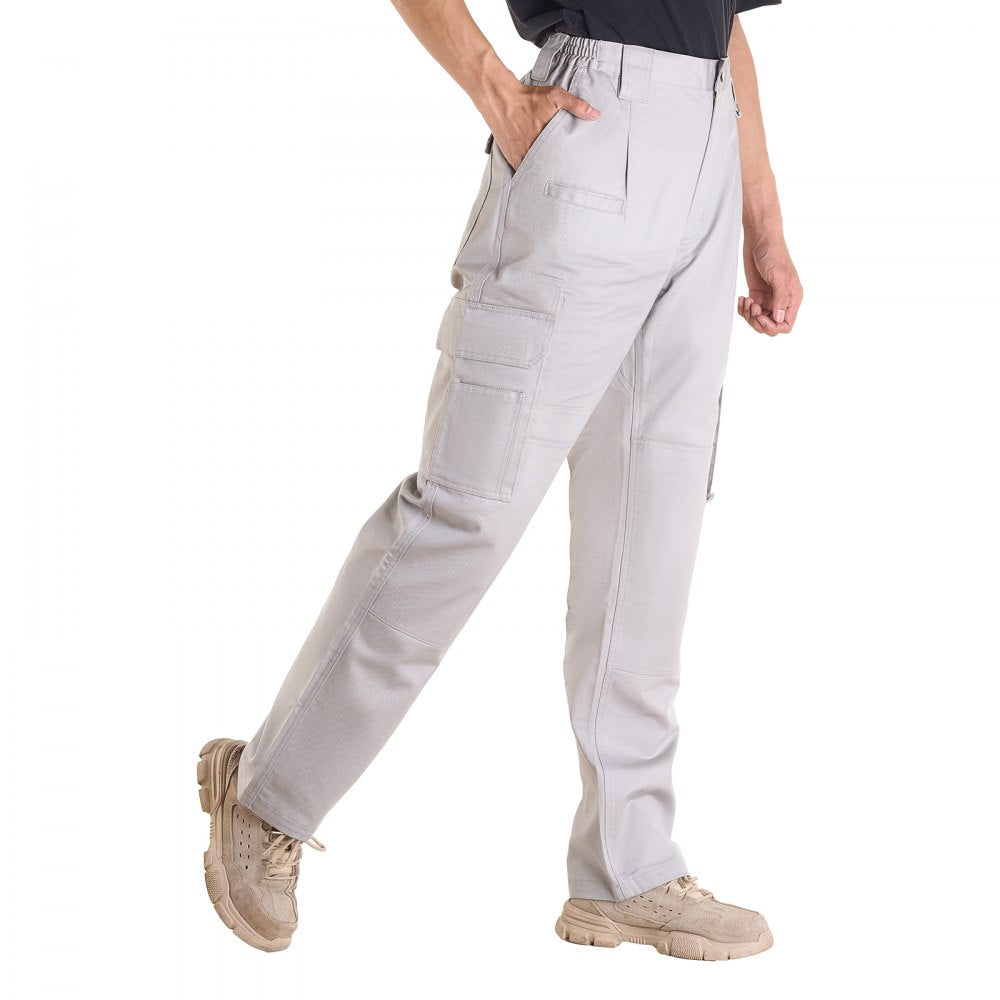 VEVOR FR Pants for Men, 9 oz 100% Cotton, Flame-Resistant Cargo Pants with Multi-Pockets and Elastic Waist, Reinforced Tear-proof Stitching, Ideal for Welding Work and Casual Wear, XXL Size, Gray
