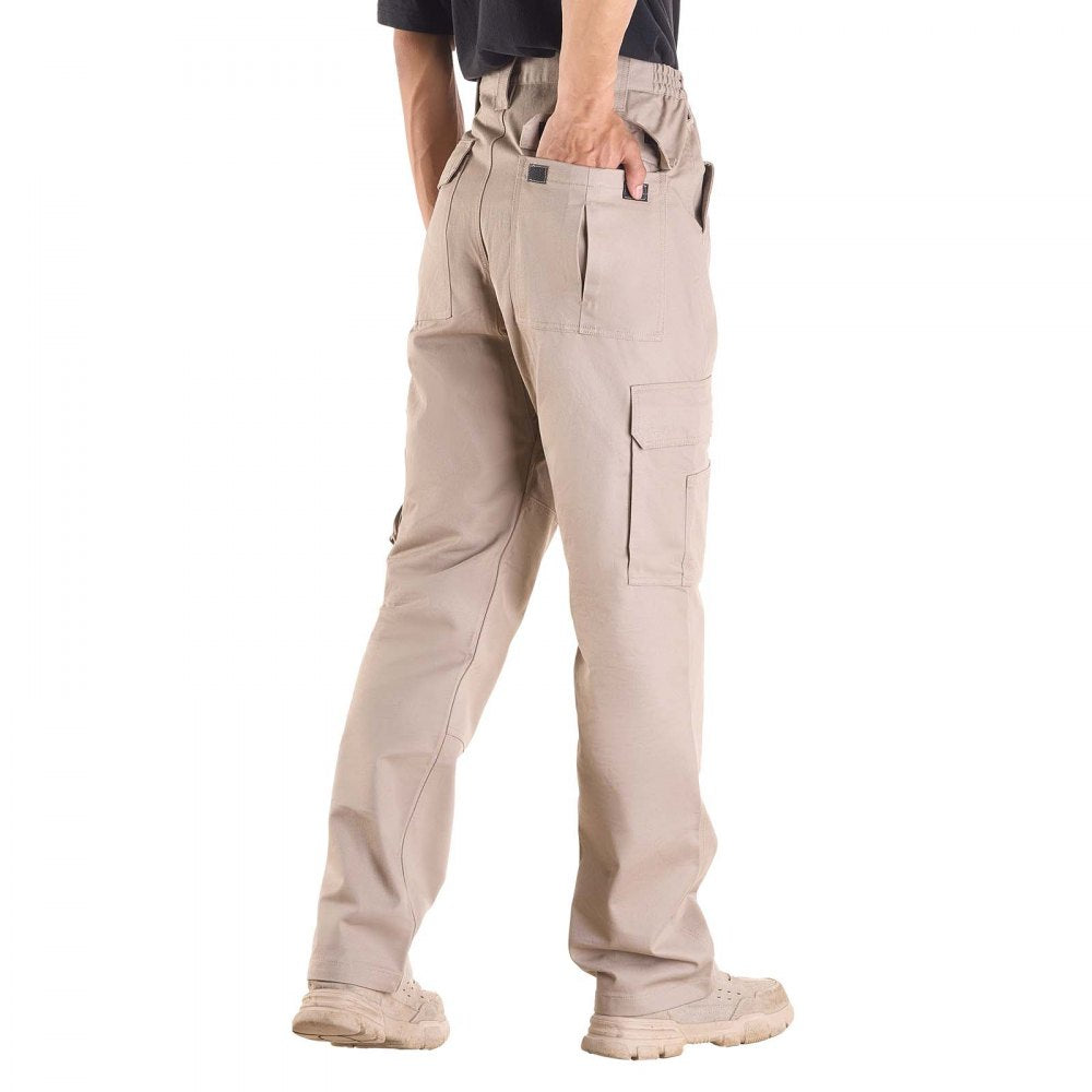 VEVOR FR Pants for Men, 9 oz 100% Cotton, Flame-Resistant Cargo Pants with Multi-Pockets and Elastic Waist, Reinforced Tear-proof Stitching, Ideal for Welding Work and Casual Wear, L Size, Khaki