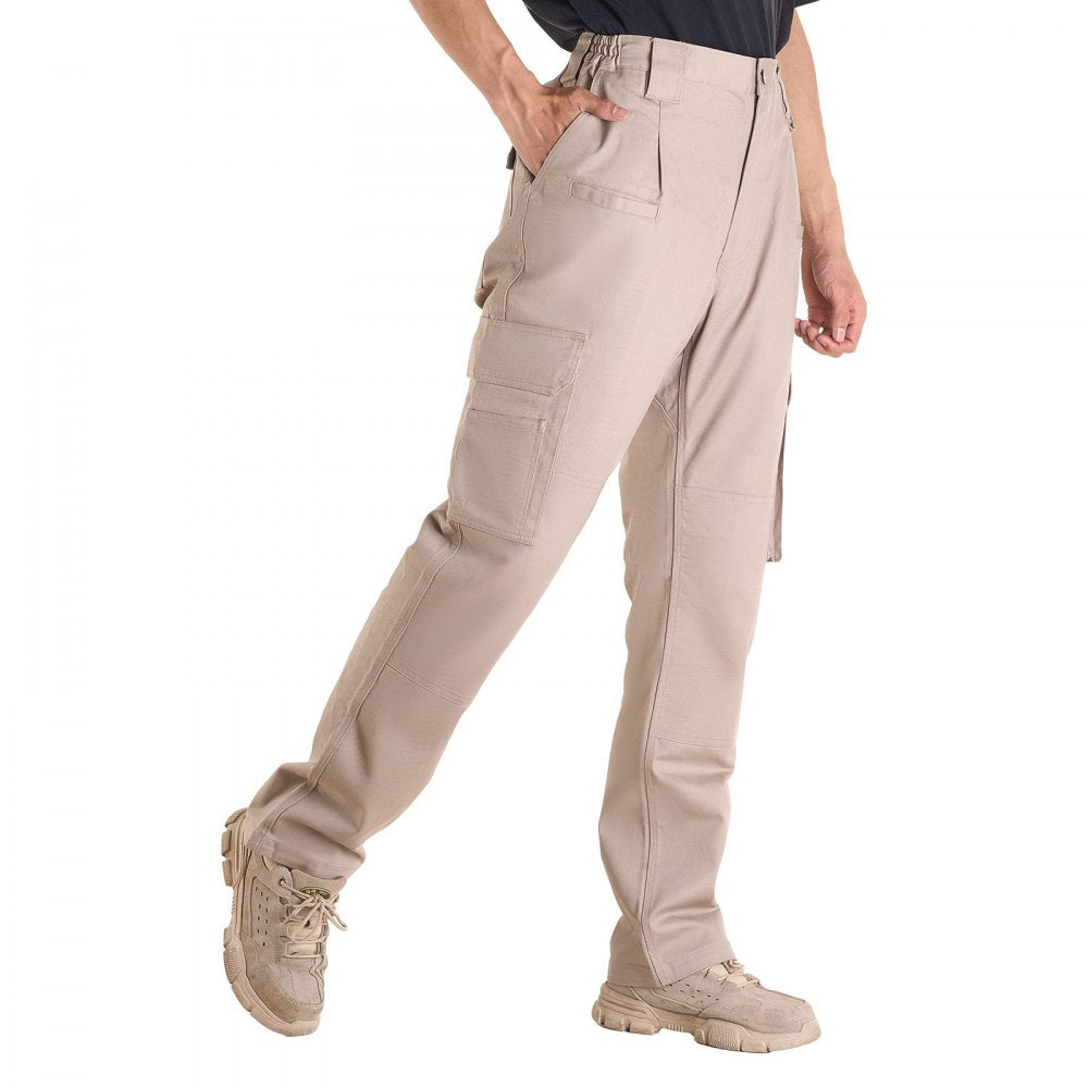 VEVOR FR Pants for Men, 9 oz 100% Cotton, Flame-Resistant Cargo Pants with Multi-Pockets and Elastic Waist, Reinforced Tear-proof Stitching, Ideal for Welding Work and Casual Wear, L Size, Khaki