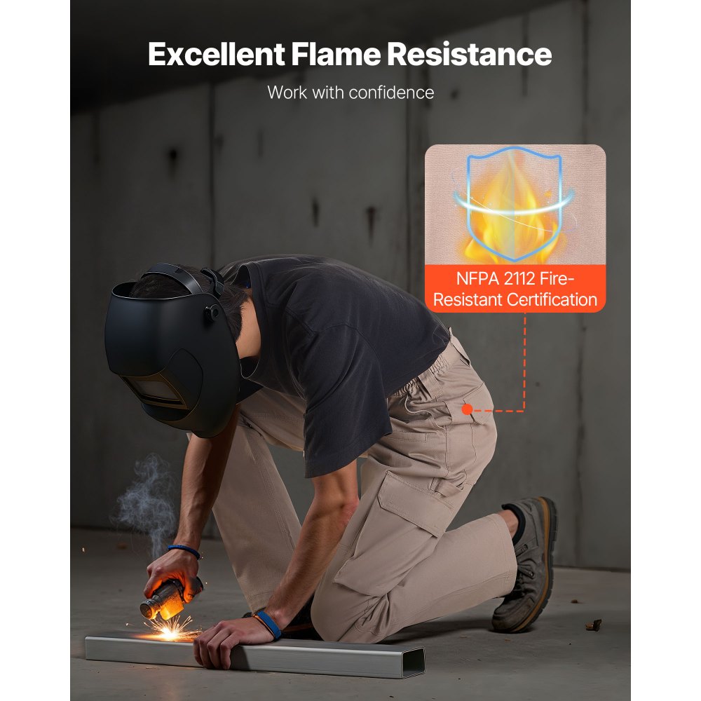 VEVOR FR Pants for Men, 9 oz 100% Cotton, Flame-Resistant Cargo Pants with Multi-Pockets and Elastic Waist, Reinforced Tear-proof Stitching, Ideal for Welding Work and Casual Wear, XXL Size, Khaki