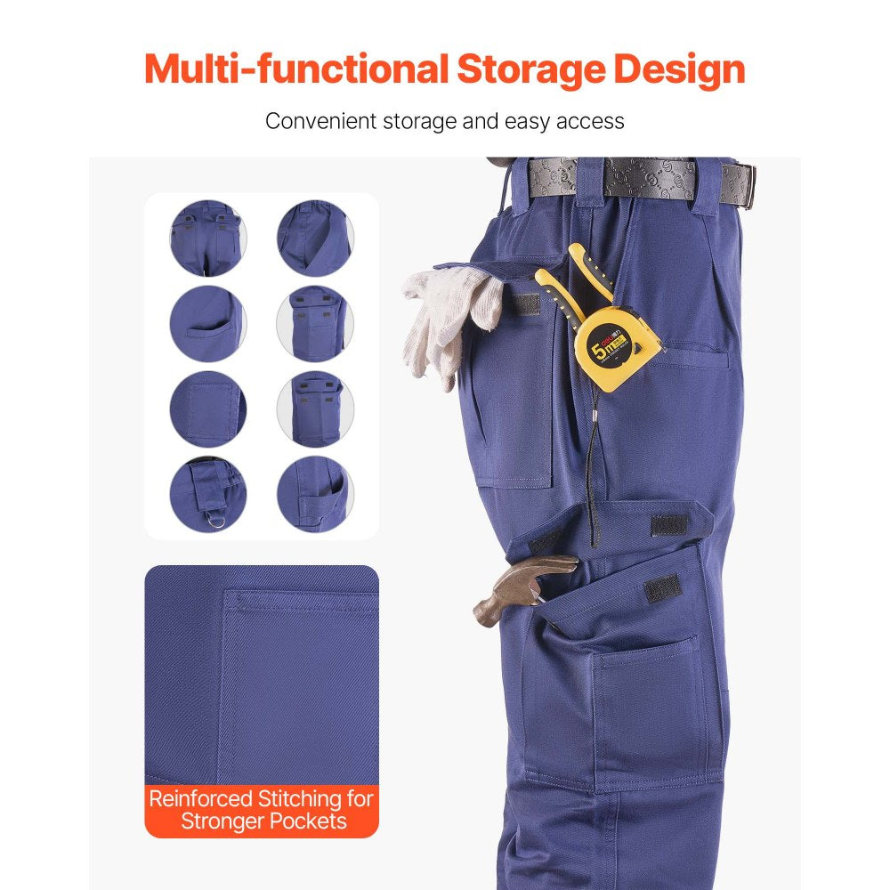 VEVOR FR Pants for Men, 9 oz 100% Cotton, Flame-Resistant Cargo Pants with Multi-Pockets and Elastic Waist, Reinforced Tear-proof Stitching, Ideal for Welding Work and Casual Wear, XL Size, Dark Blue