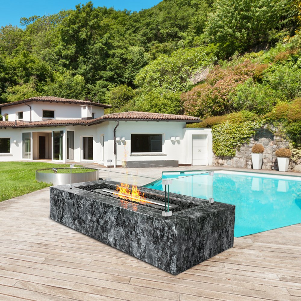 VEVOR Glass Wind Guard for Rectangular Fire Pit Table 44 x 14 x 7.5 Inch, 0.31 inch Thick and Sturdy Tempered Glass Panel with Hard Aluminum Corner Bracket & Rubber Feet, Easy to Assemble