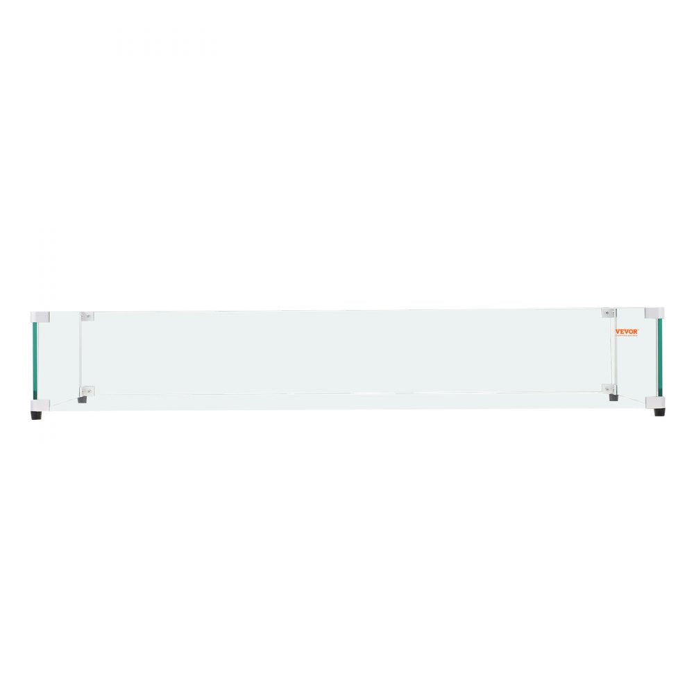 VEVOR Glass Wind Guard for Rectangular Fire Pit Table 44 x 14 x 7.5 Inch, 0.31 inch Thick and Sturdy Tempered Glass Panel with Hard Aluminum Corner Bracket & Rubber Feet, Easy to Assemble