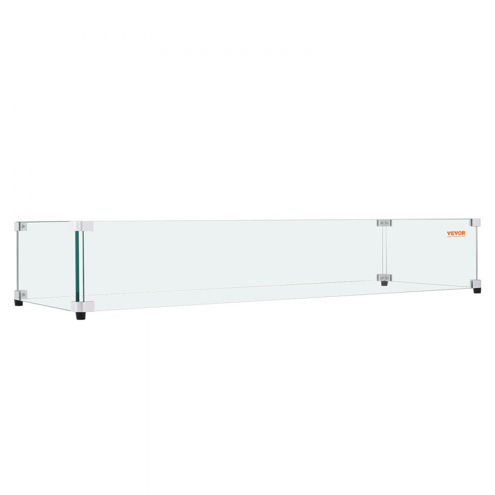 VEVOR Glass Wind Guard for Rectangular Fire Pit Table 44 x 14 x 7.5 Inch, 0.31 inch Thick and Sturdy Tempered Glass Panel with Hard Aluminum Corner Bracket & Rubber Feet, Easy to Assemble
