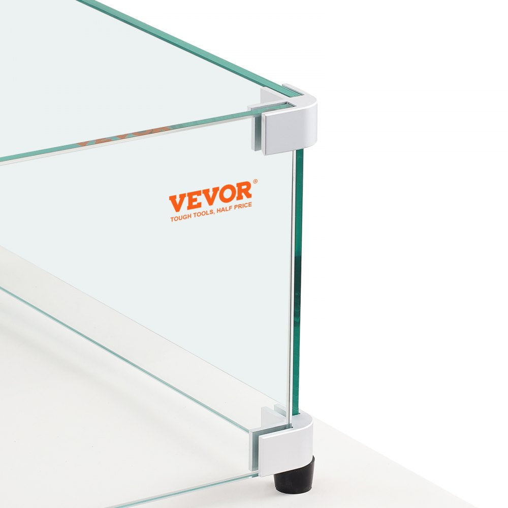 VEVOR Glass Wind Guard for Rectangular Fire Pit Table 36 x 16 x 7.5 Inch, 0.31 inch Thick and Sturdy Tempered Glass Panel with Hard Aluminum Corner Bracket & Rubber Feet, Easy to Assemble