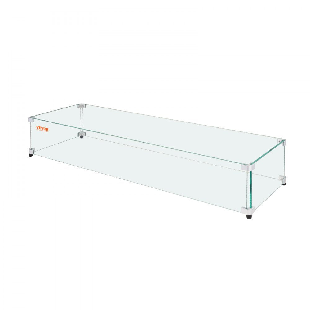 VEVOR Glass Wind Guard for Rectangular Fire Pit Table 29 x 13 x 6.5 Inch, 0.31 inch Thick and Sturdy Tempered Glass Panel with Hard Aluminum Corner Bracket & Rubber Feet, Easy to Assemble