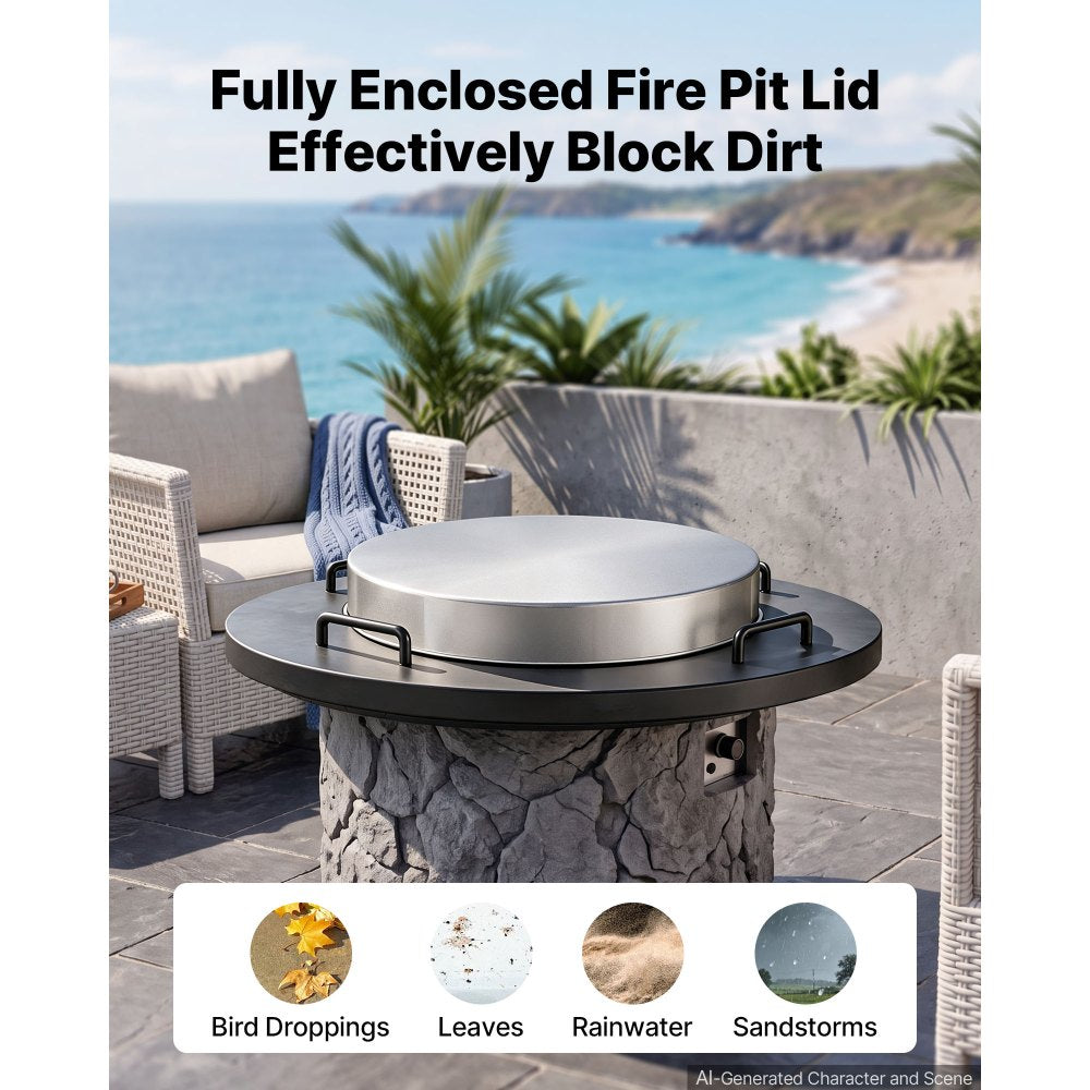 VEVOR Fire Pit Cover, 20" Round Bonfire Lid, Premium 304 Stainless Steel, for Outdoor, Patio, Backyard, Camping, Party, High Temperature Tolerant, Help Contain Ash, Versatile Tabletop Accessory