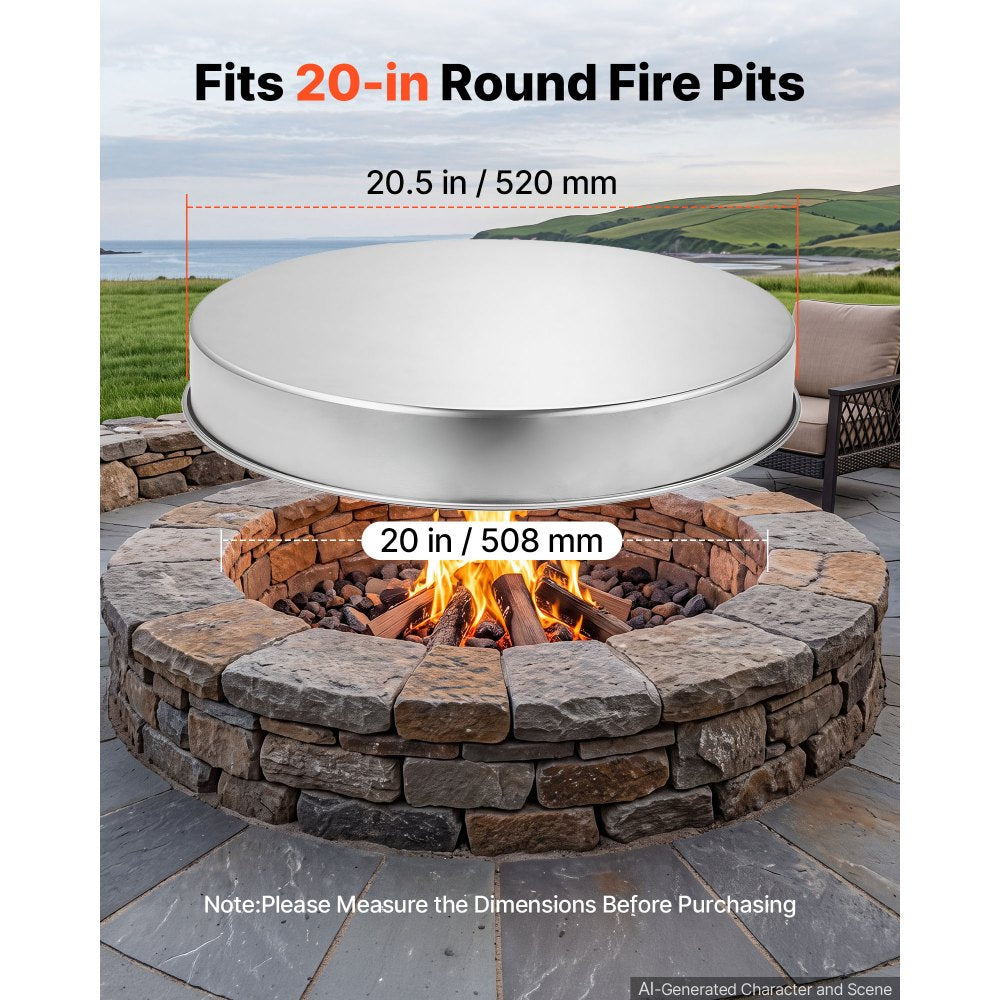 VEVOR Fire Pit Cover, 20" Round Bonfire Lid, Premium 304 Stainless Steel, for Outdoor, Patio, Backyard, Camping, Party, High Temperature Tolerant, Help Contain Ash, Versatile Tabletop Accessory