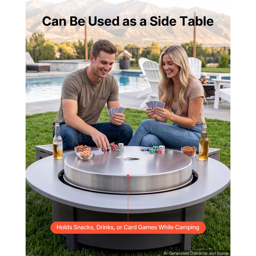VEVOR Fire Pit Cover, 20" Round Bonfire Lid, Premium 304 Stainless Steel, for Outdoor, Patio, Backyard, Camping, Party, High Temperature Tolerant, Help Contain Ash, Versatile Tabletop Accessory