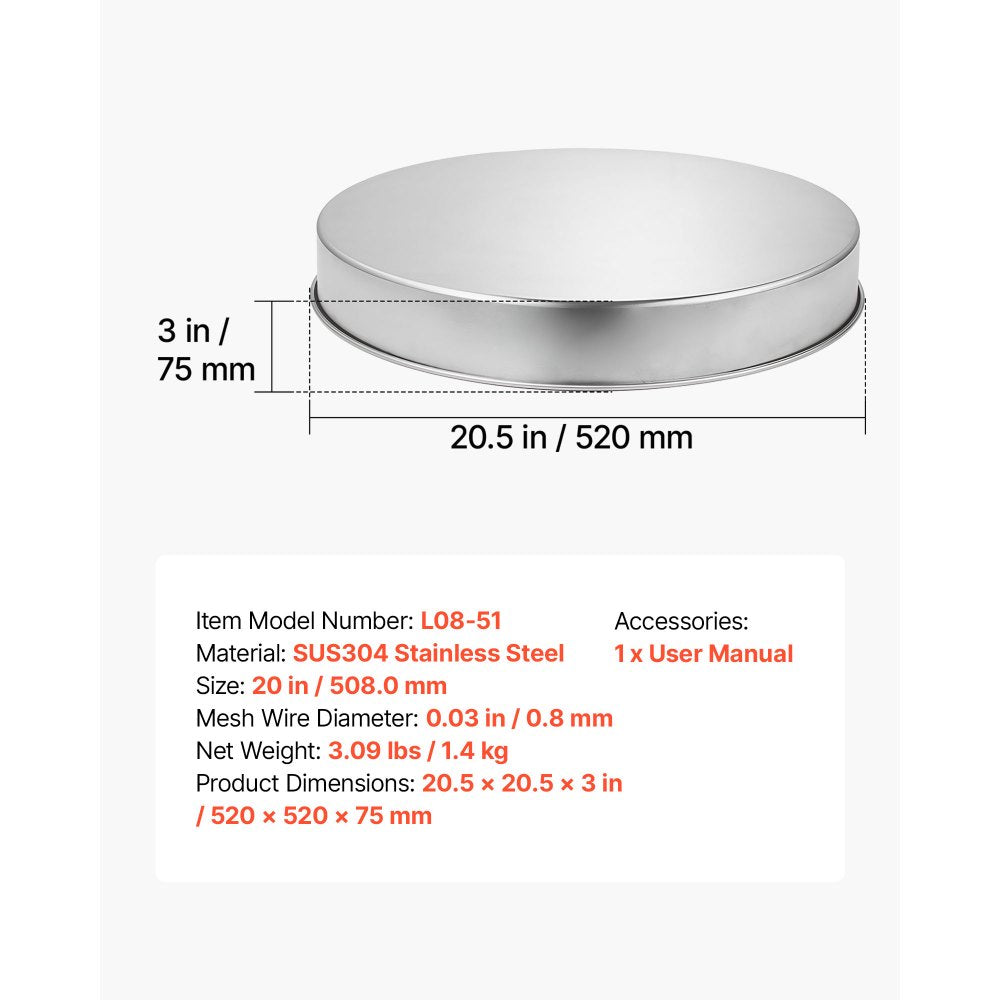 VEVOR Fire Pit Cover, 20" Round Bonfire Lid, Premium 304 Stainless Steel, for Outdoor, Patio, Backyard, Camping, Party, High Temperature Tolerant, Help Contain Ash, Versatile Tabletop Accessory