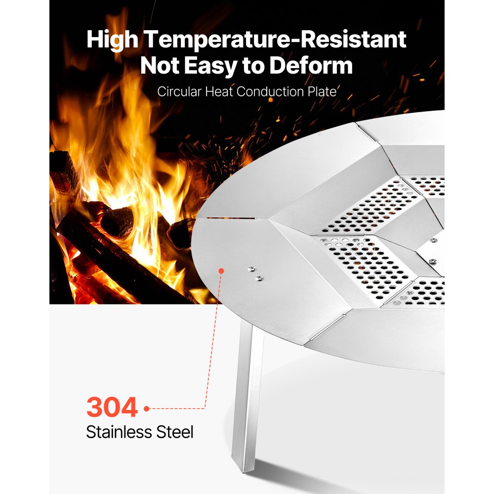 VEVOR Fire Pit Heat Deflector for Solo Stove Yukon, 27 inch Bonfire Round for Wood Burning Fire Pit, 304 Stainless Steel Heat Diffuser, Detachable Burner Cover Camping Accessories