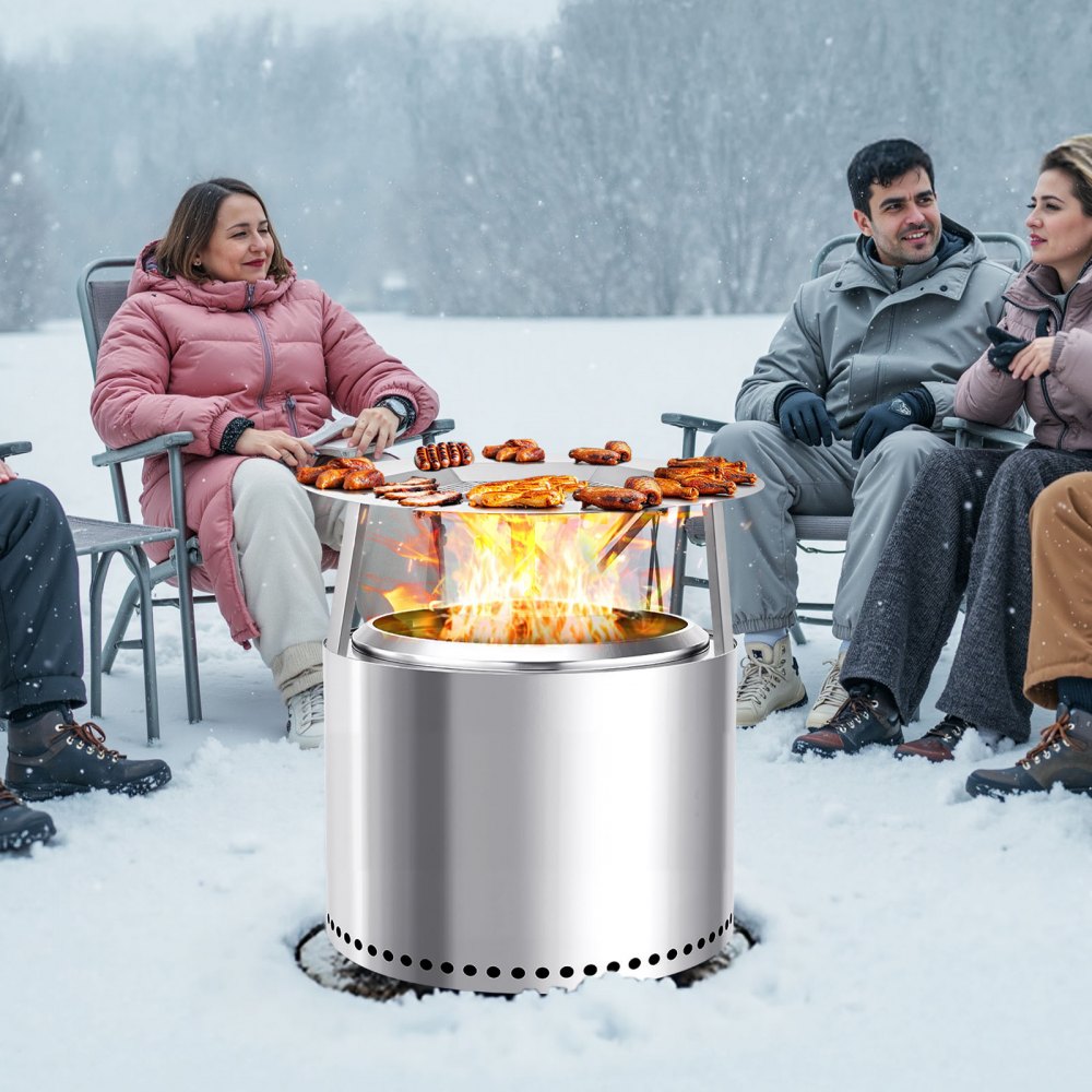 VEVOR Fire Pit Heat Deflector for Solo Stove Yukon, 27 inch Bonfire Round for Wood Burning Fire Pit, 304 Stainless Steel Heat Diffuser, Detachable Burner Cover Camping Accessories
