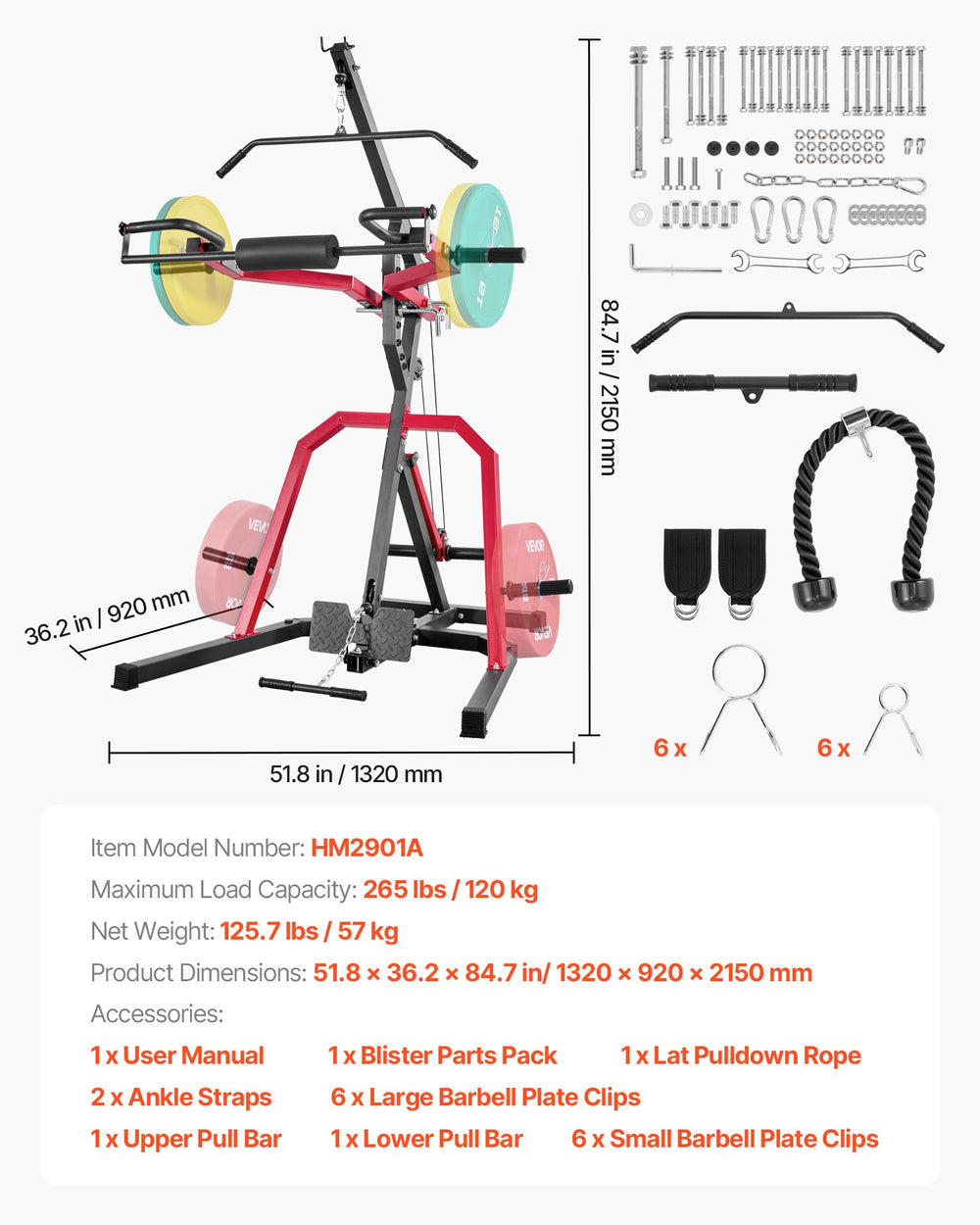 Dimensions and included accessories overview (HM2901A)