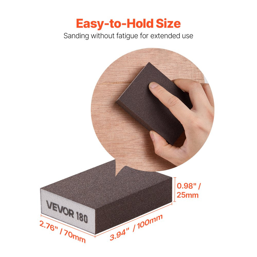 VEVOR Sanding Sponge, 10 Pcs, 60/80/120/180/220 Grit Assortment(2 Each), Washable and Reusable Sanding Blocks for Dry & Wet Use, Coarse to Fine Sandpaper Blocks, for Drywall Wood Metal Furniture
