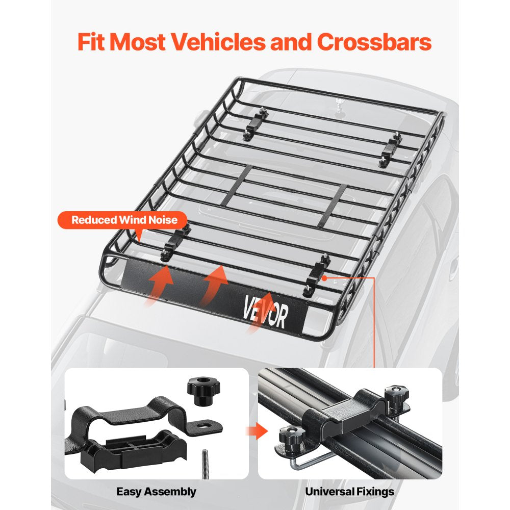 VEVOR Roof Rack Basket, 51 x 36 x 4.1 in, Universal Rooftop Cargo Carrier with 1120 x 870 x 260 mm Cargo Bag, Net, Ratchet Straps, 200 lbs Max Load Capacity Car Top Luggage Holder, for SUV Truck Car
