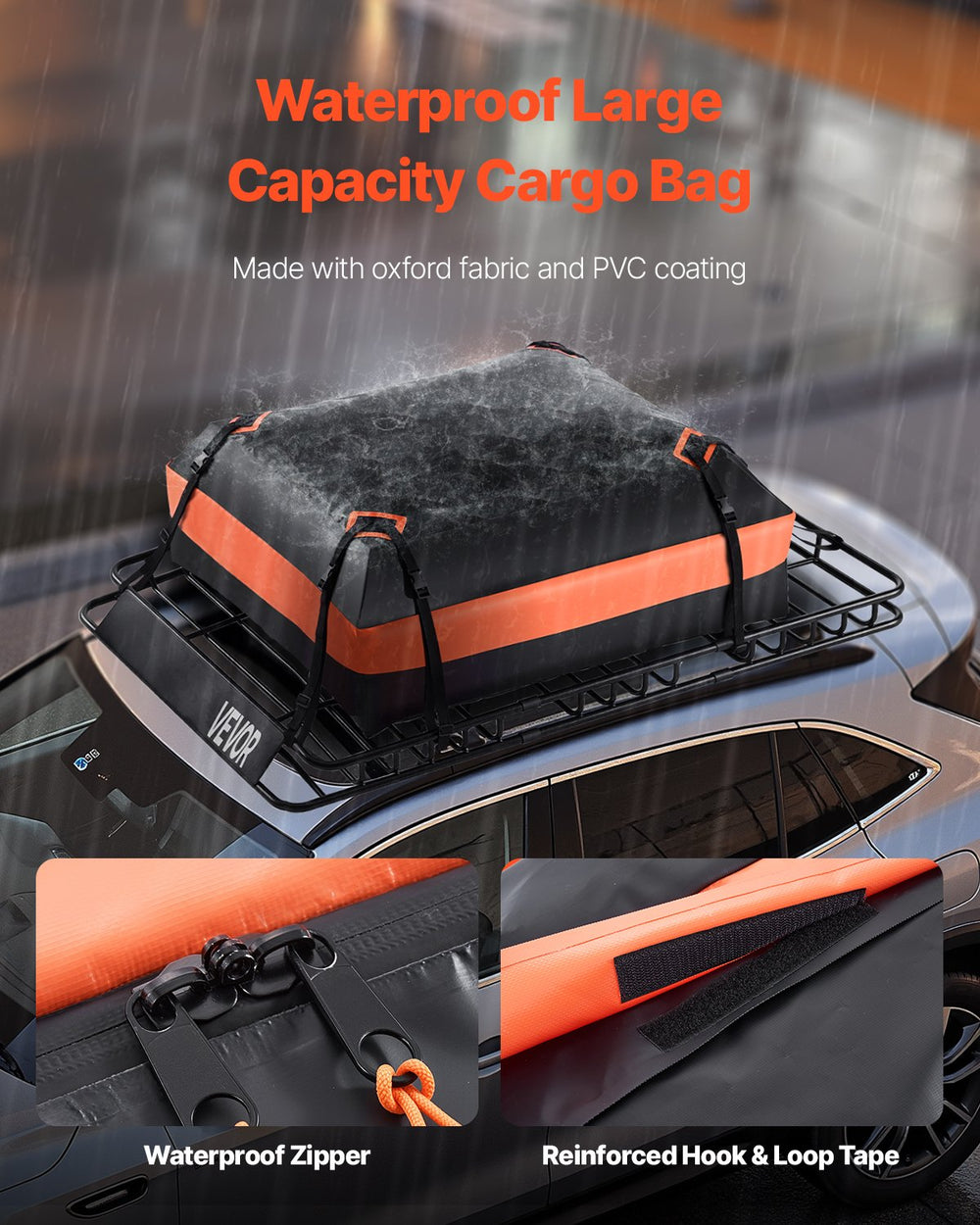 VEVOR Roof Rack Basket, 64 x 39 x 4.1 in, Universal Rooftop Cargo Carrier with 44.1 x 34.3 x 10.2 in Cargo Bag, Net, Ratchet Straps, 250 lbs Max Load Capacity Car Top Luggage Holder, for SUV Truck Car