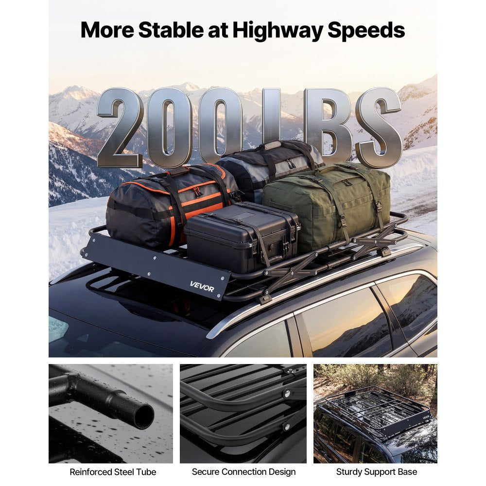 VEVOR Roof Rack Cargo Basket, 46 x 36 x 4 in, Heavy Duty Roof Top Carrier Basket with Folding Design, 200 lbs Capacity, All-Weather Easy-Install Car Top Luggage Holder, Universal Fit for SUV Truck Car