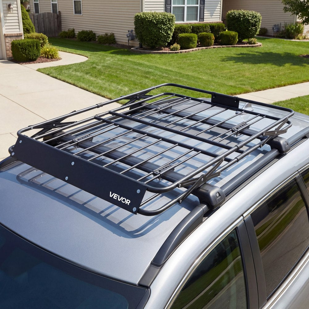 VEVOR Roof Rack Cargo Basket, 51 x 36 x 4 in, Heavy Duty Roof Top Carrier Basket with Folding Design, 200 lbs Capacity, All-Weather Easy-Install Car Top Luggage Holder, Universal Fit for SUV Truck Car