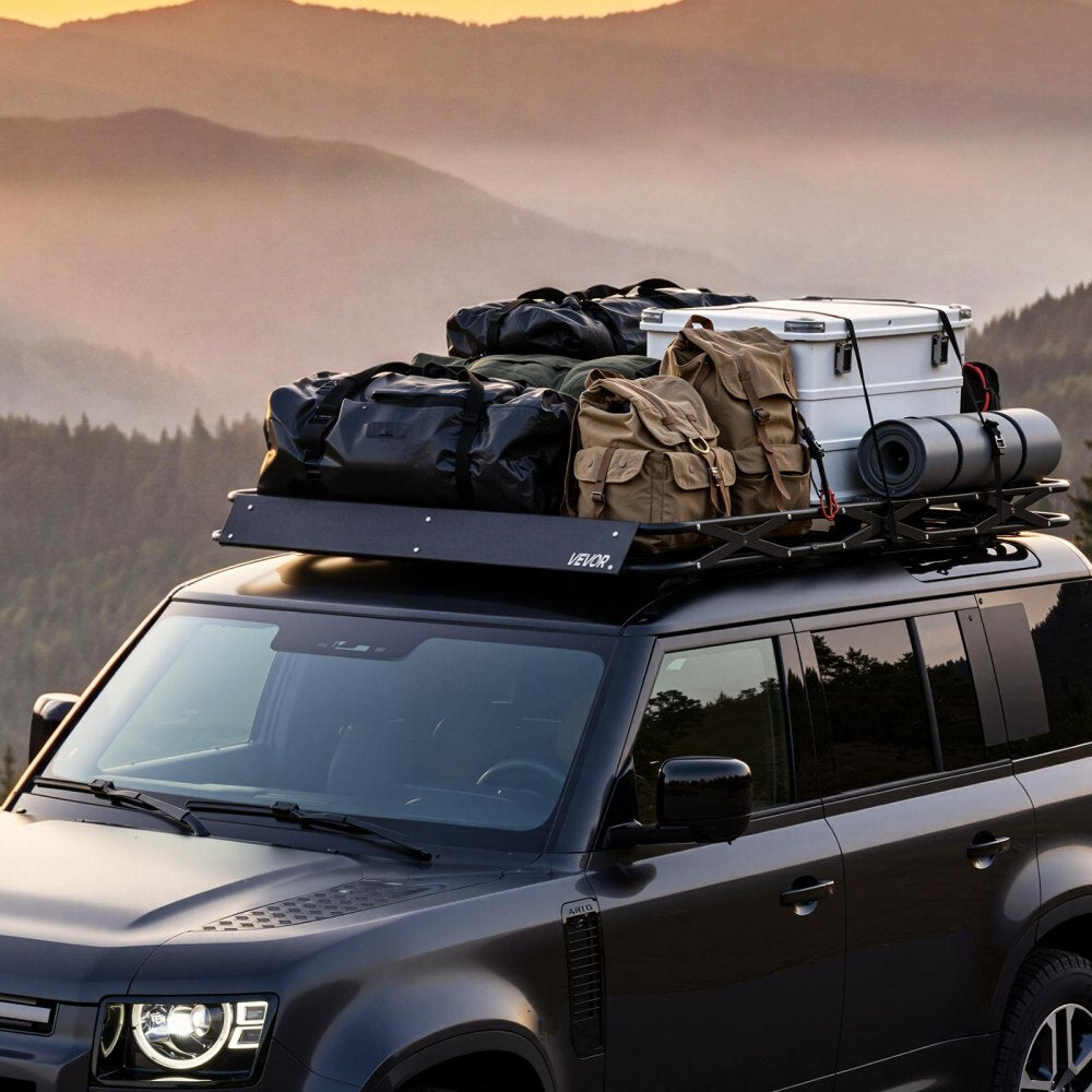 VEVOR Roof Rack Cargo Basket, 64 x 39 x 4 in, Heavy Duty Roof Top Carrier Basket with Folding Design, 200 lbs Capacity, All-Weather Easy-Install Car Top Luggage Holder, Universal Fit for SUV Truck Car
