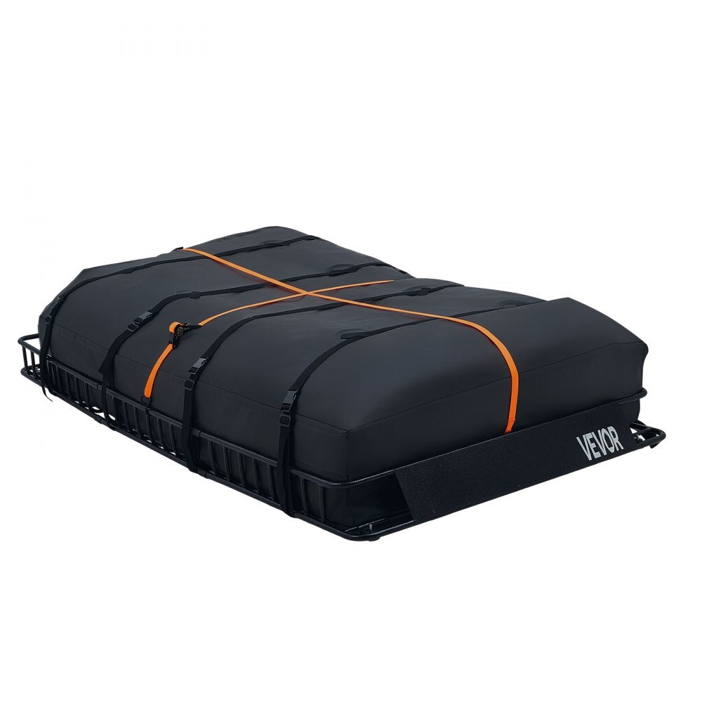 VEVOR Roof Rack Cargo Basket, 90 x 50 x 6 in, Heavy Duty Roof Top Carrier Basket with Waterproof Rooftop Bag, Ratchet Straps, 250 lbs Capacity, All-Weather Car Top Luggage Holder, for SUV Truck Car