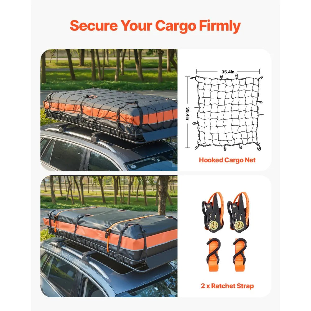 VEVOR Roof Rack Basket, 84 x 39 x 4.1 in, Universal Rooftop Cargo Carrier with 7.9 x 3.9 x 10.2 in Cargo Bag, Net, Ratchet Straps, 250 lbs Max Load Capacity Car Top Luggage Holder, for SUV Truck Car