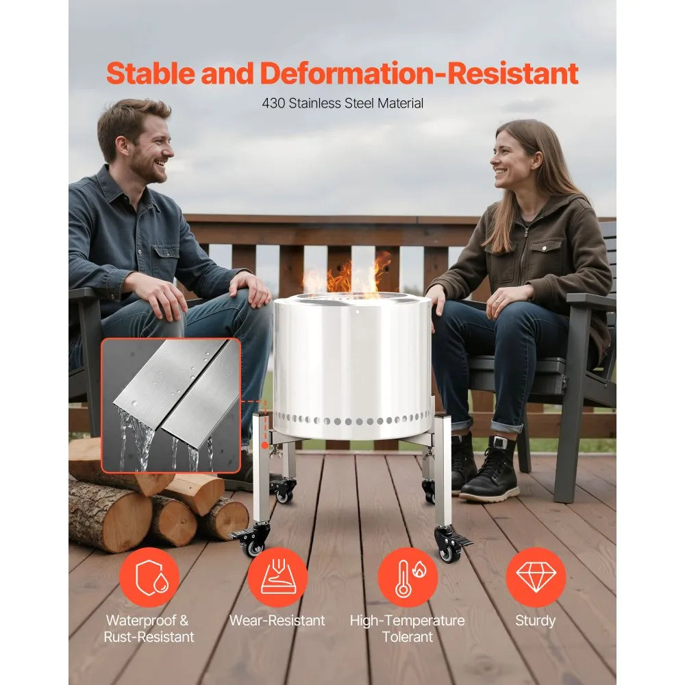 VEVOR Fire Pit Stand, 15-27 inch Adjustable Stretch with 4 Casters, Firepit Stand for Solo Stove Bonfire Ranger Yukon & Other Outside Firepit, Stainless Steel Camping Fire Pit Accessory for Fireplace
