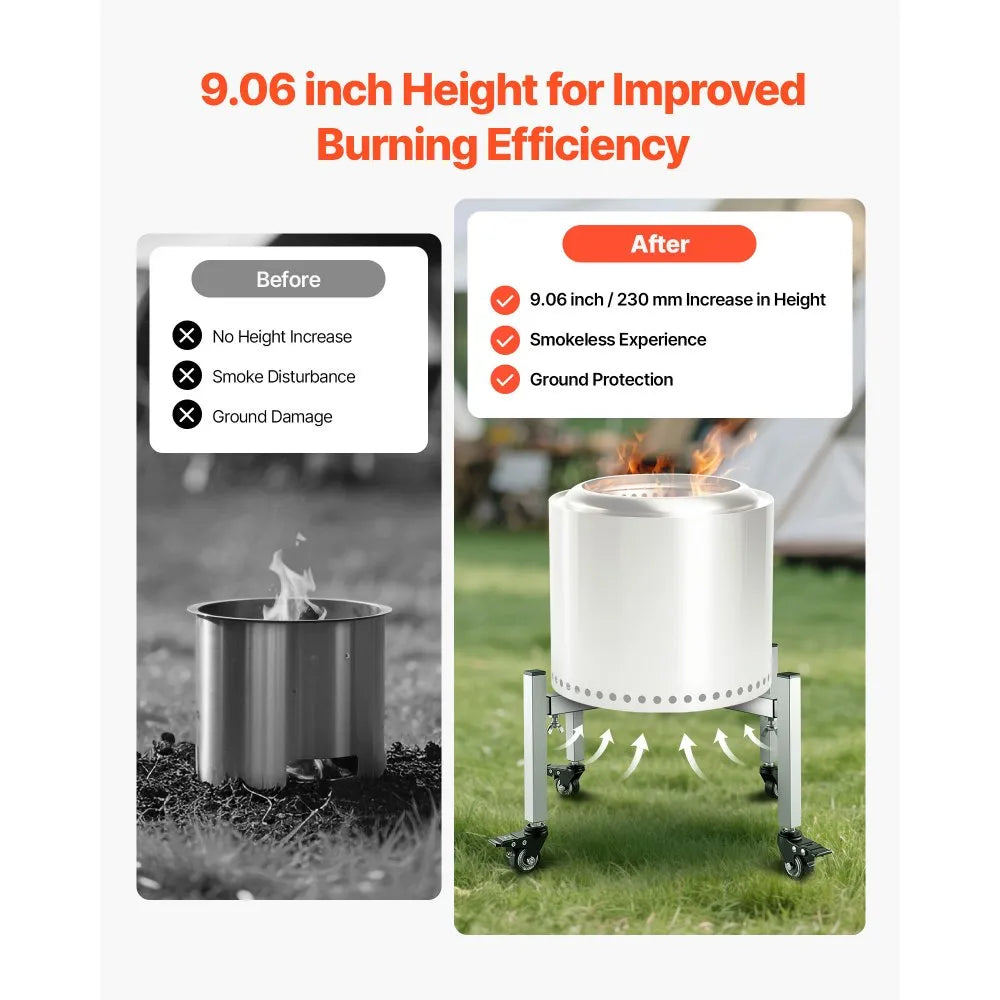 VEVOR Fire Pit Stand, 15-27 inch Adjustable Stretch with 4 Casters, Firepit Stand for Solo Stove Bonfire Ranger Yukon & Other Outside Firepit, Stainless Steel Camping Fire Pit Accessory for Fireplace