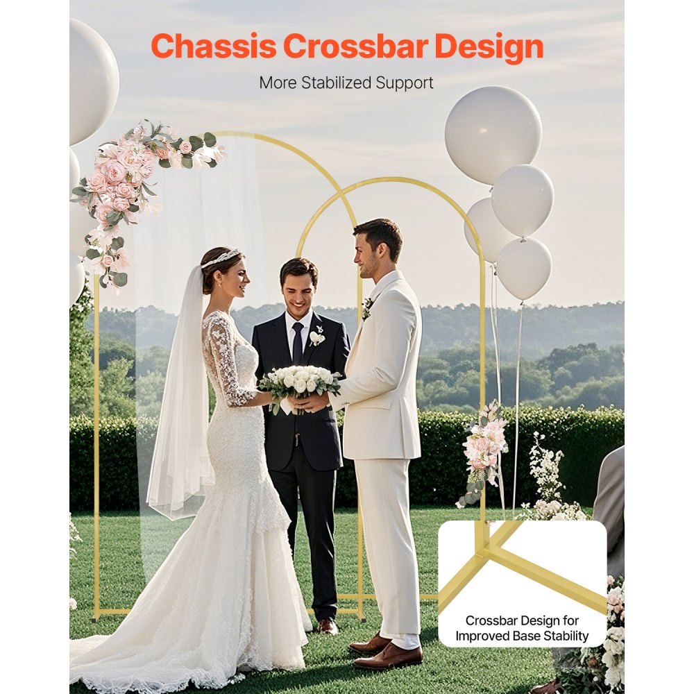 VEVOR Wedding Arch Backdrop Stand, 7.2FT & 6FT, Set of 2 Stand with Case Connection & Chassis Crossbar Design, Easy-to-Assemble Gold Stand with Premium Metal, Fit for Birthday, Celebration, Holiday
