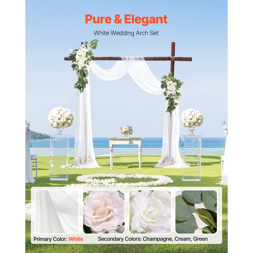 VEVOR Artificial Wedding Arch Flowers Kit, White Wedding Arch Flowers with Drapes Kit (Pack of 3) - 2 Pcs Floral Arrangement, 1 Pcs Sheer Drapes, for Ceremony Bouquets Reception Backdrop Decoration
