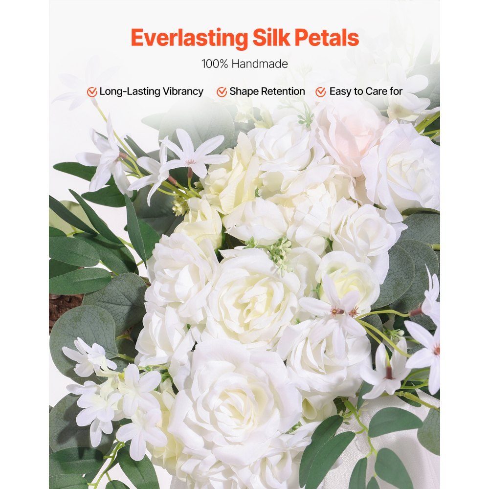 VEVOR Artificial Wedding Arch Flowers Kit, White Wedding Arch Flowers with Drapes Kit (Pack of 3) - 2 Pcs Floral Arrangement, 1 Pcs Sheer Drapes, for Ceremony Bouquets Reception Backdrop Decoration