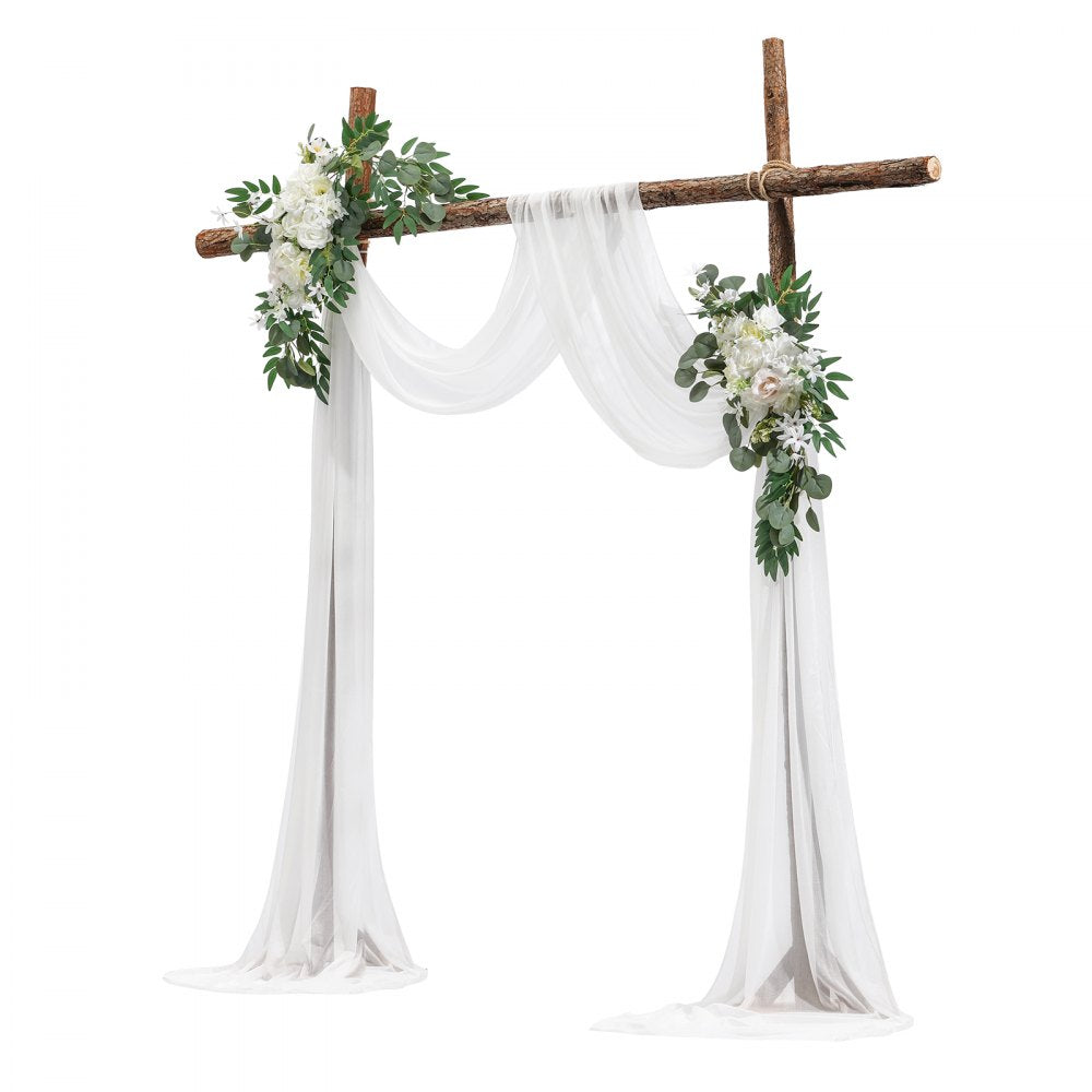 VEVOR Artificial Wedding Arch Flowers Kit, White Wedding Arch Flowers with Drapes Kit (Pack of 3) - 2 Pcs Floral Arrangement, 1 Pcs Sheer Drapes, for Ceremony Bouquets Reception Backdrop Decoration