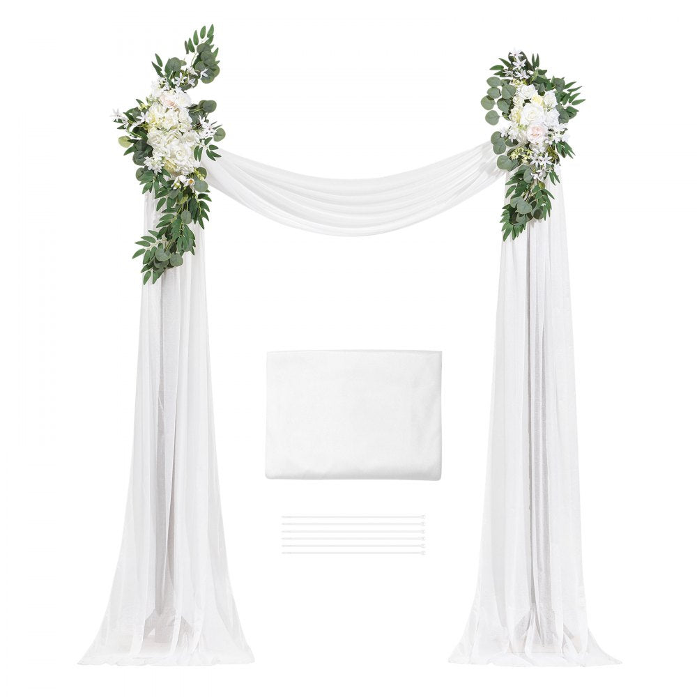 VEVOR Artificial Wedding Arch Flowers Kit, White Wedding Arch Flowers with Drapes Kit (Pack of 3) - 2 Pcs Floral Arrangement, 1 Pcs Sheer Drapes, for Ceremony Bouquets Reception Backdrop Decoration