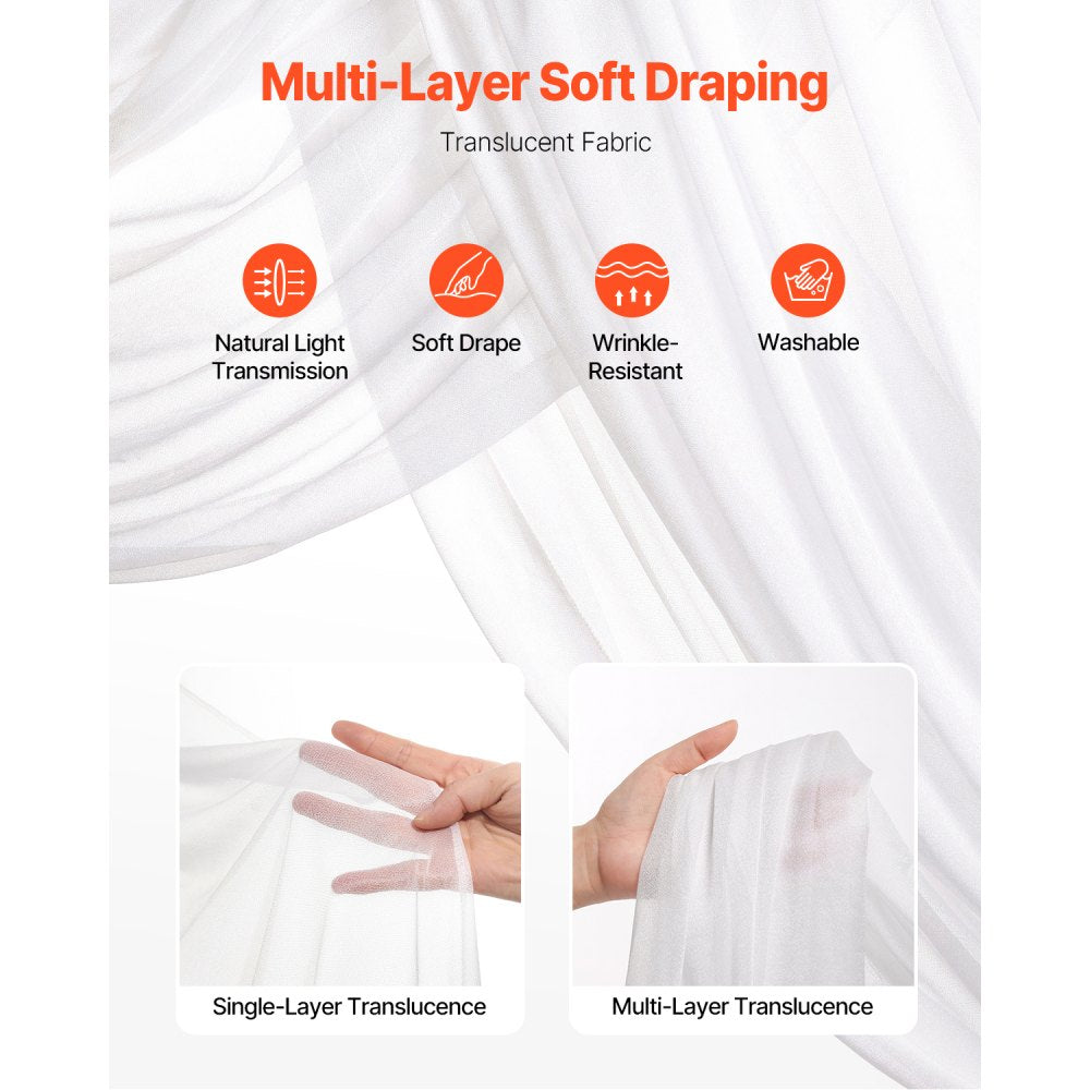 VEVOR Artificial Wedding Arch Flowers Kit, White Wedding Arch Flowers with Drapes Kit (Pack of 4) - 2 Pcs Floral Arrangement, 2 Pcs Sheer Drapes, for Ceremony Bouquets Reception Backdrop Decoration