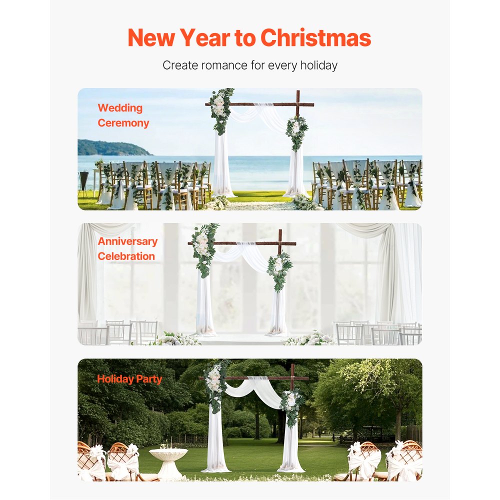 VEVOR Artificial Wedding Arch Flowers Kit, White Wedding Arch Flowers with Drapes Kit (Pack of 4) - 2 Pcs Floral Arrangement, 2 Pcs Sheer Drapes, for Ceremony Bouquets Reception Backdrop Decoration