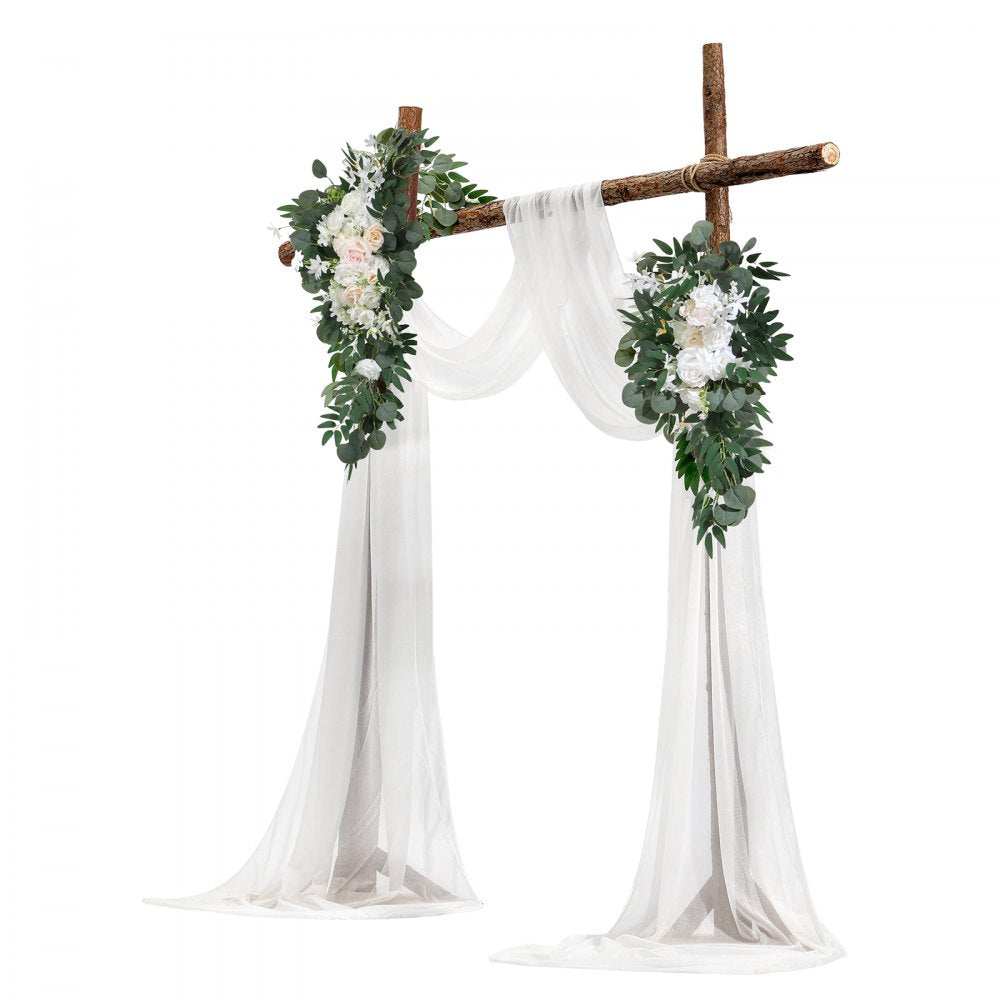 VEVOR Artificial Wedding Arch Flowers Kit, White Wedding Arch Flowers with Drapes Kit (Pack of 4) - 2 Pcs Floral Arrangement, 2 Pcs Sheer Drapes, for Ceremony Bouquets Reception Backdrop Decoration