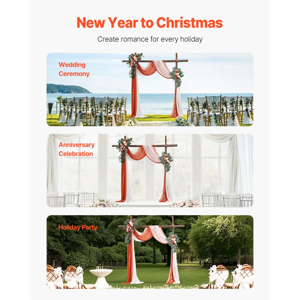 VEVOR Artificial Wedding Arch Flowers Kit, Orange Wedding Arch Flowers with Drapes Kit (Pack of 4) - 2 Pcs Floral Arrangement, 2 Pcs Sheer Drapes, for Ceremony Bouquets Reception Backdrop Decoration