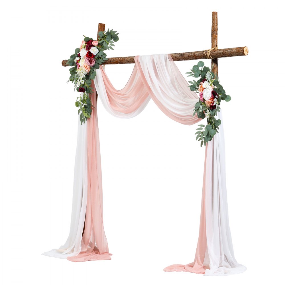 VEVOR Artificial Wedding Arch Flowers Kit, Pink Wedding Arch Flowers with Drapes Kit (Pack of 4) - 2 Pcs Floral Arrangement, 2 Pcs Sheer Drapes, for Ceremony Bouquets Reception Backdrop Decoration