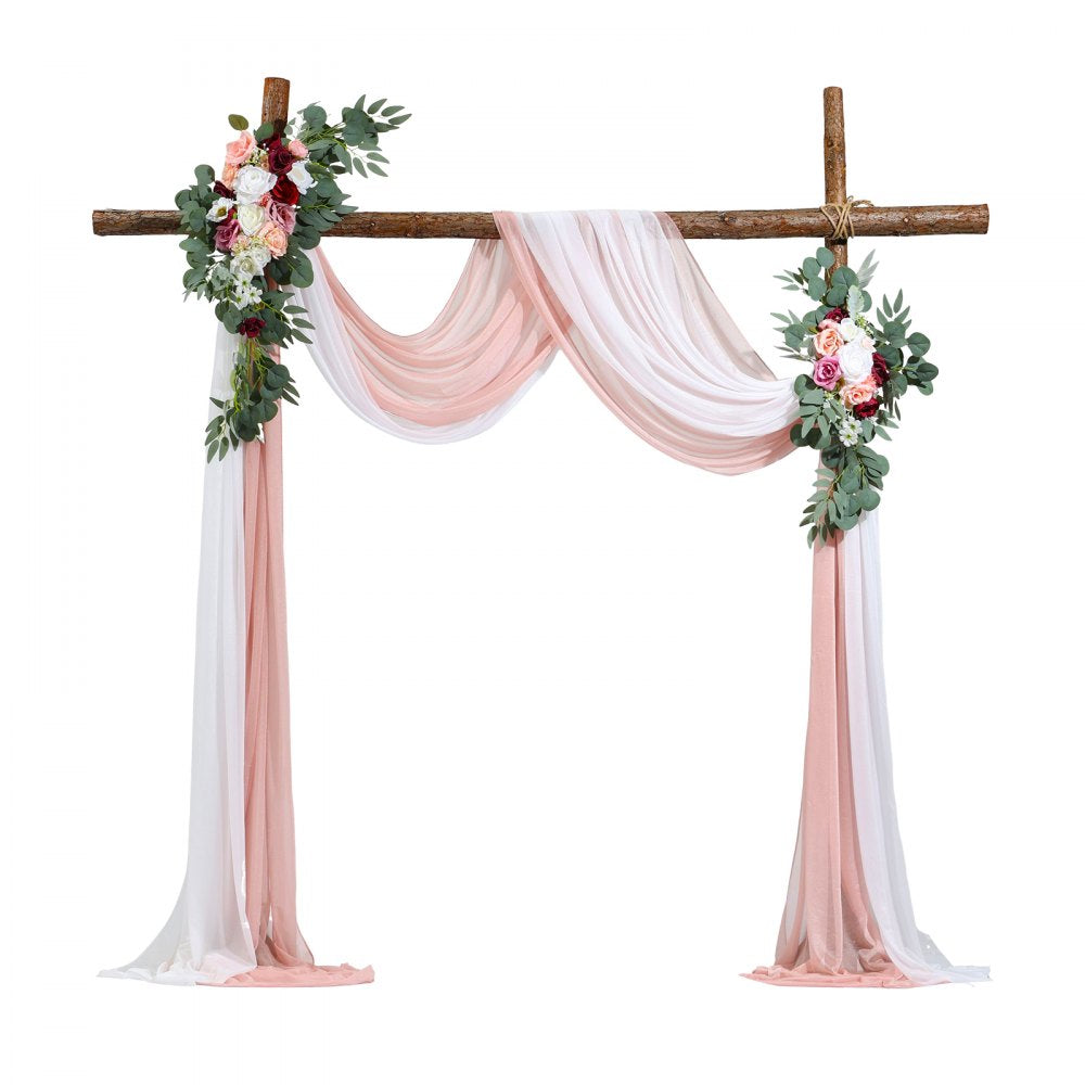 VEVOR Artificial Wedding Arch Flowers Kit, Pink Wedding Arch Flowers with Drapes Kit (Pack of 4) - 2 Pcs Floral Arrangement, 2 Pcs Sheer Drapes, for Ceremony Bouquets Reception Backdrop Decoration