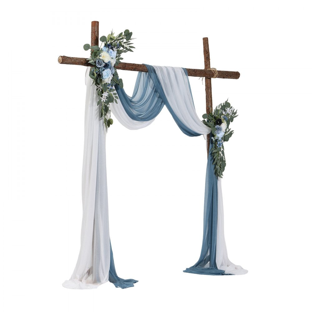 VEVOR Artificial Wedding Arch Flowers Kit, Blue Wedding Arch Flowers with Drapes Kit (Pack of 4) - 2 Pcs Floral Arrangement, 2 Pcs Sheer Drapes, for Ceremony Bouquets Reception Backdrop Decoration