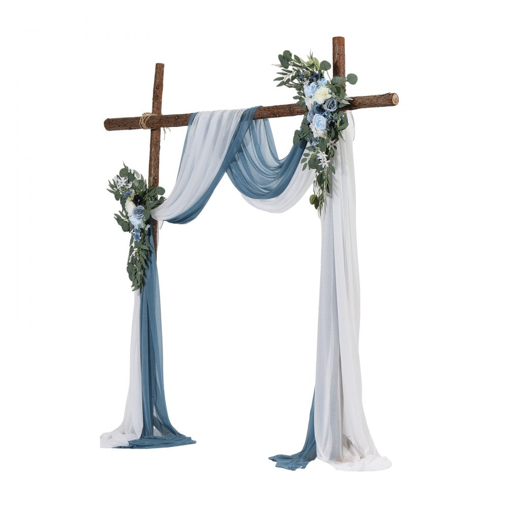 VEVOR Artificial Wedding Arch Flowers Kit, Blue Wedding Arch Flowers with Drapes Kit (Pack of 4) - 2 Pcs Floral Arrangement, 2 Pcs Sheer Drapes, for Ceremony Bouquets Reception Backdrop Decoration