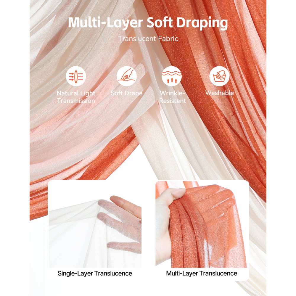 VEVOR Artificial Wedding Arch Flowers Kit, Orange Wedding Arch Flowers with Drapes Kit (Pack of 5) - 2 Pcs Floral Arrangement, 3 Pcs Sheer Drapes, for Ceremony Bouquets Reception Backdrop Decoration