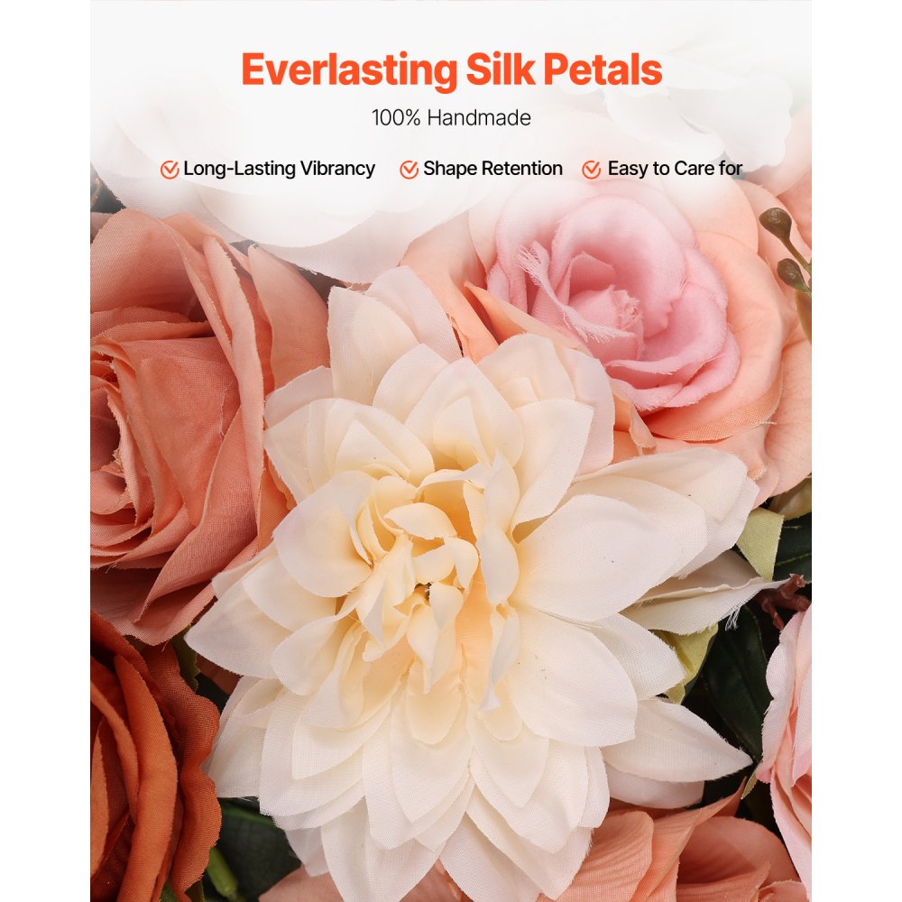 VEVOR Artificial Wedding Arch Flowers Kit, Orange Wedding Arch Flowers with Drapes Kit (Pack of 5) - 2 Pcs Floral Arrangement, 3 Pcs Sheer Drapes, for Ceremony Bouquets Reception Backdrop Decoration