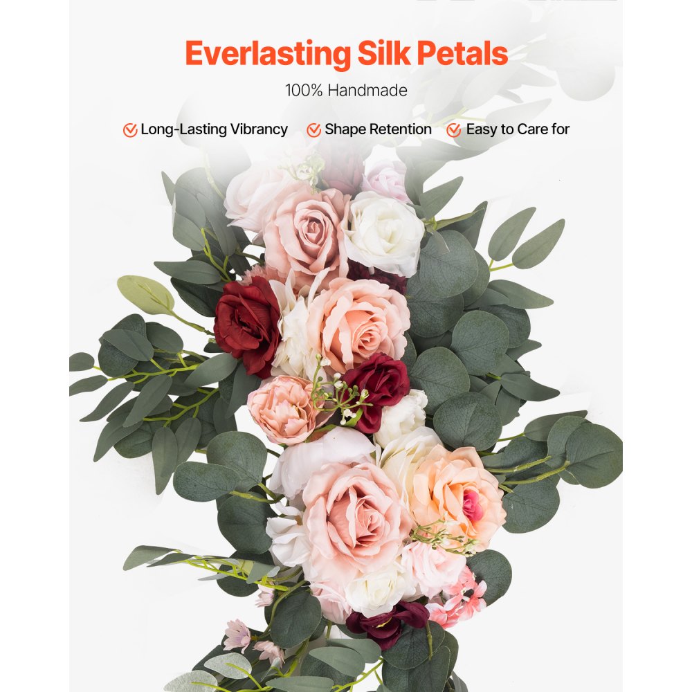 VEVOR Artificial Wedding Arch Flowers Kit, Pink Wedding Arch Flowers with Drapes Kit (Pack of 5) - 2 Pcs Floral Arrangement, 3 Pcs Sheer Drapes, for Ceremony Bouquets Reception Backdrop Decoration