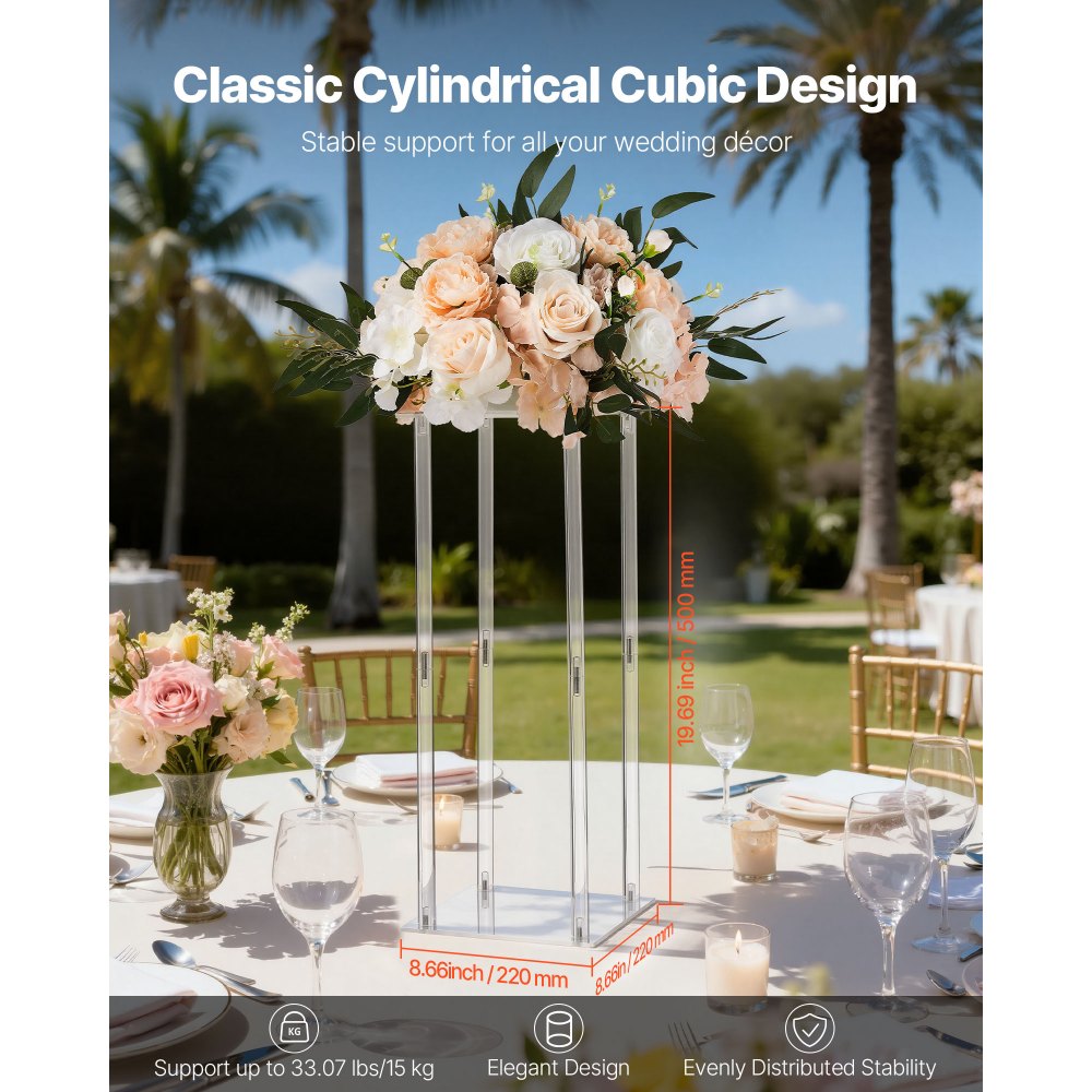 VEVOR Wedding Flower Stand, 10PCS 19.69-inch Column Flower Stand, Floral Stands with Acrylic Laminate, Cylindrical Cubic Floral Display Rack for Wedding, Party, Birthday, Home, Centerpiece Stands